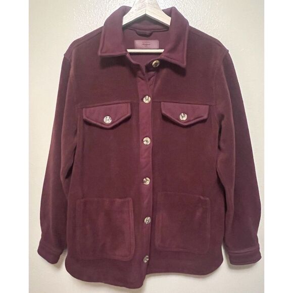BlankNYC Fleece Jacket Shirt Shacket Burgundy Wine Red Size Medium Cozy Soft - Picture 8 of 16